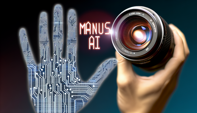 alt_text: A striking cover for 'manus ai', blending human creativity and AI with a stylized, circuit hand.